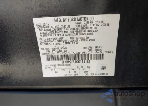 2016 Ford Taurus Limited из США, поврежденный, VIN 1FAHP2F84GG111181